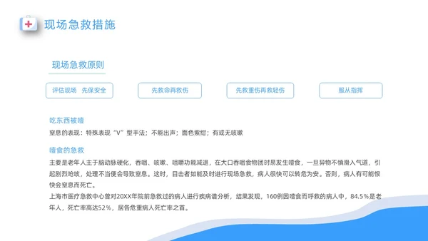 蓝色医疗卡通插画老年人常见急救措施动态PPT