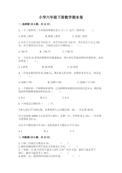 小学六年级下册数学期末卷及完整答案【各地真题】.docx