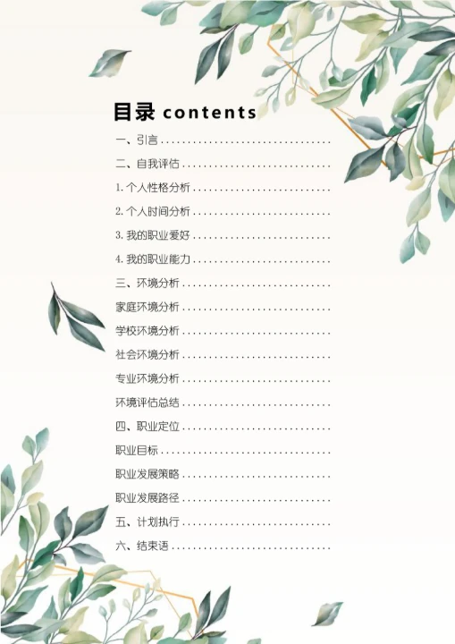 小清新大学生职业生涯规划书模板