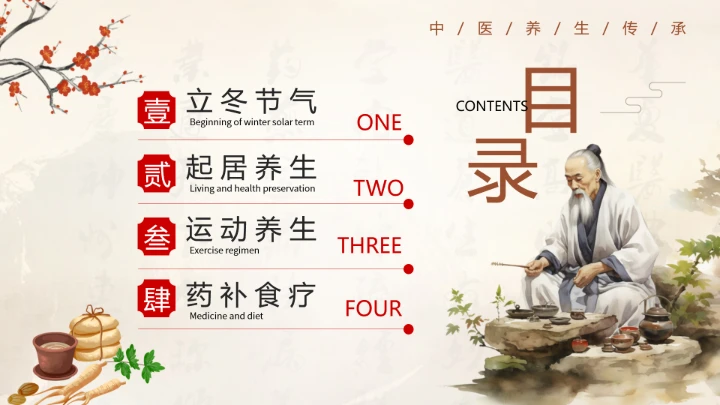 浅色水墨中国风立冬养生PPT模板