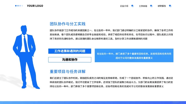 蓝色商务年终汇报总结通用PPT模板