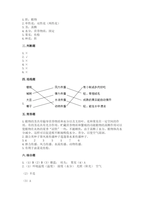 教科版科学四年级下册第一单元《植物的生长变化》测试卷带答案（巩固）.docx