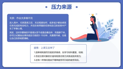 蓝色卡通正视压力学会减压高三班会带内容PPT模板