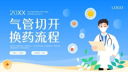 蓝色卡通气管切开换药流程PPT模板宣传PPT动态PPT