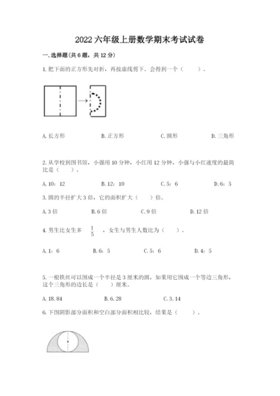 2022六年级上册数学期末考试试卷含答案【精练】.docx