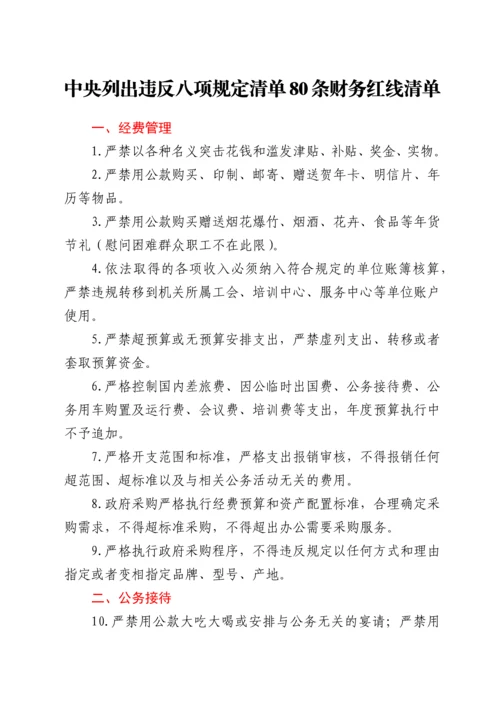 中央列出违反八项规定清单80条财务红线清单.docx