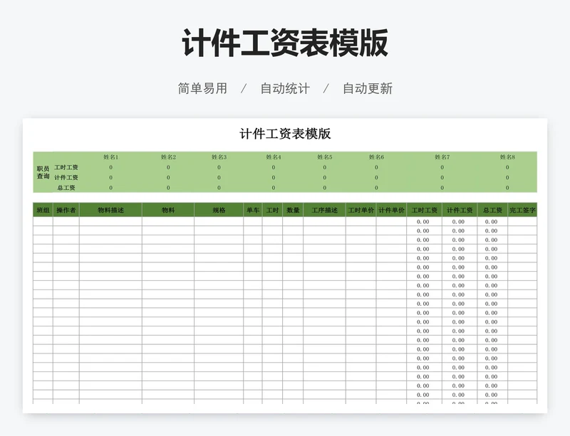 计件工资表模版