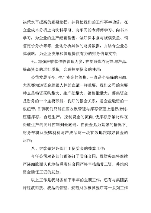财务部领导个人工作总结