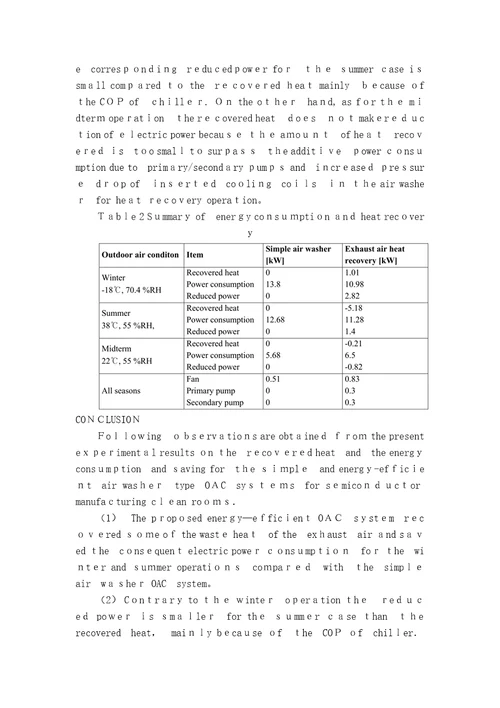 外文翻译空调排气热回收实验半导体车间热回收型洁净空调系统