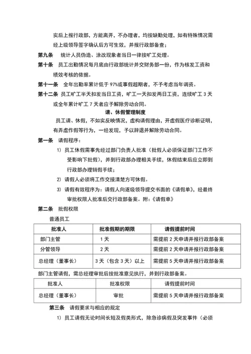 公司考勤管理制度word文档模板