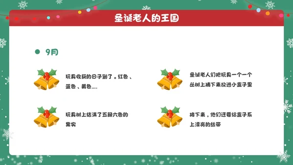 红绿色卡通圣诞节活动圣诞老人的王国学校主题班会课件PPT模板