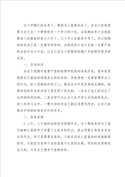 九年级学生寒假学习计划4篇