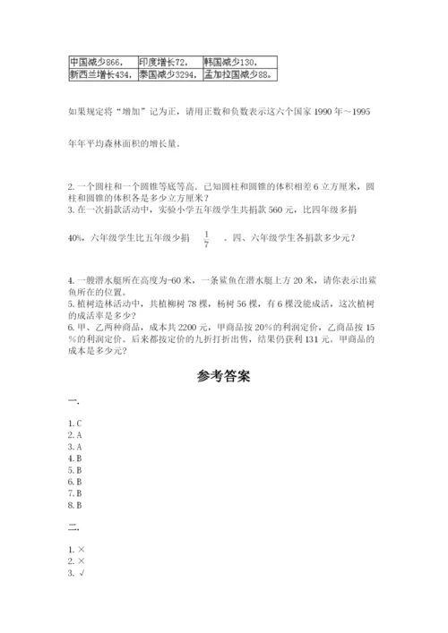 小学毕业班数学检测题及参考答案（培优）.docx