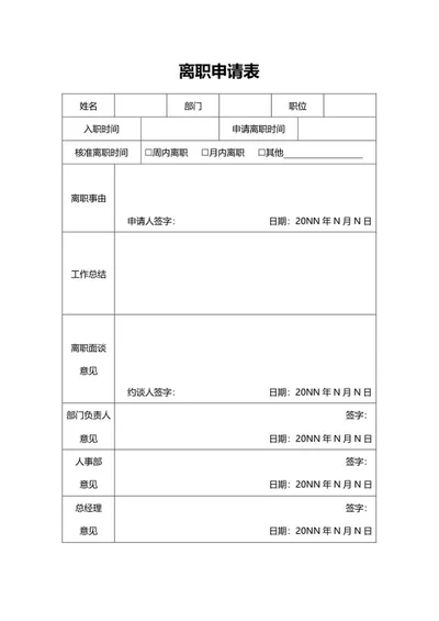 企业离职申请表word模板