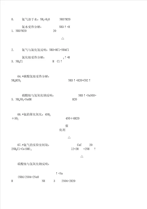 高一化学必修一方程式默写及参考答案