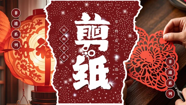 红色精美大气非物质文化遗产剪纸介绍PPT