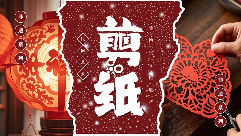 红色精美大气非物质文化遗产剪纸介绍PPT