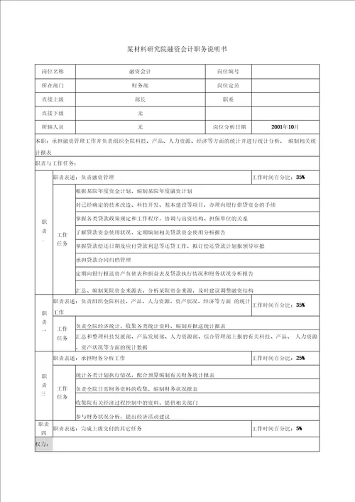 融资会计职务说明书