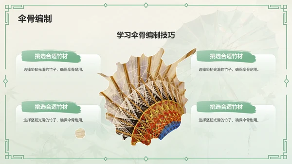 绿色水墨风油纸伞传统工艺知识普及PPT模板