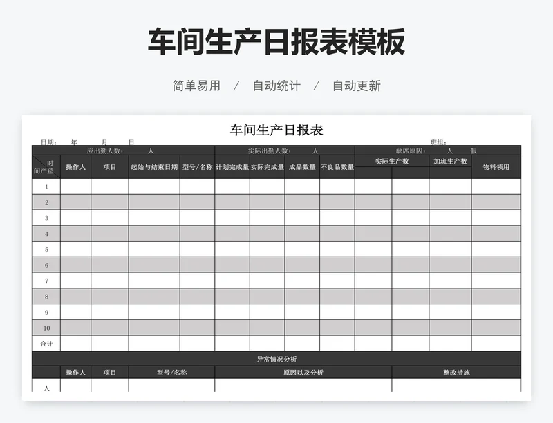 车间生产日报表模板
