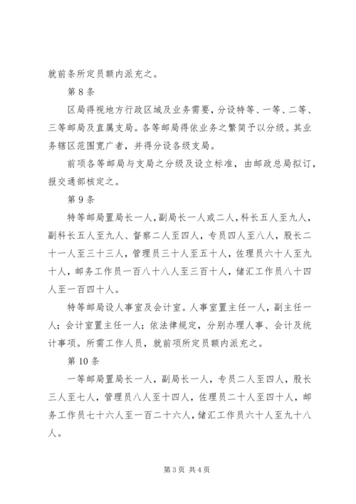 交通部邮政总局各区邮政管理局所属各等级邮局设置标准.docx