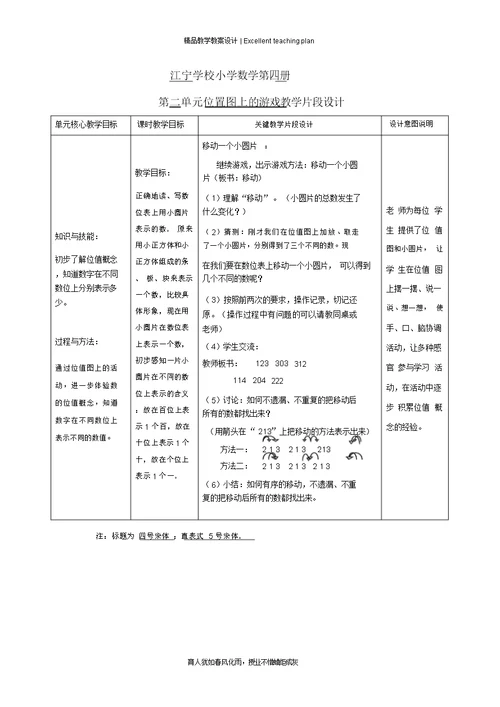 江宁学校小学数学第四册第二单元位置图上的游戏教学片段设计(朱骏)