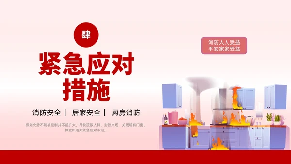 插画风厨房消防安全培训居家安全厨房着火PPT课件