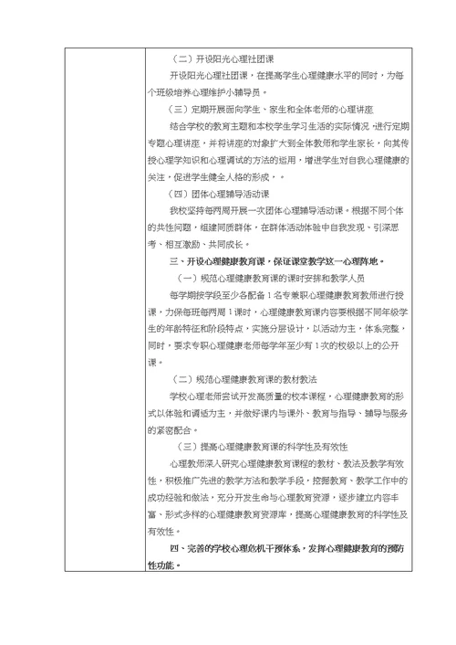 心理健康教育特色校申报表