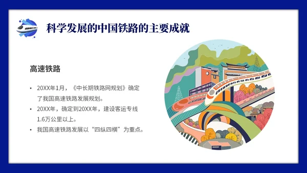 蓝色简约中国铁路发展史主题PPT模板
