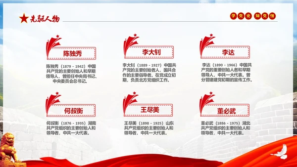 红色大气绸缎实拍党建党史人物介绍PPT