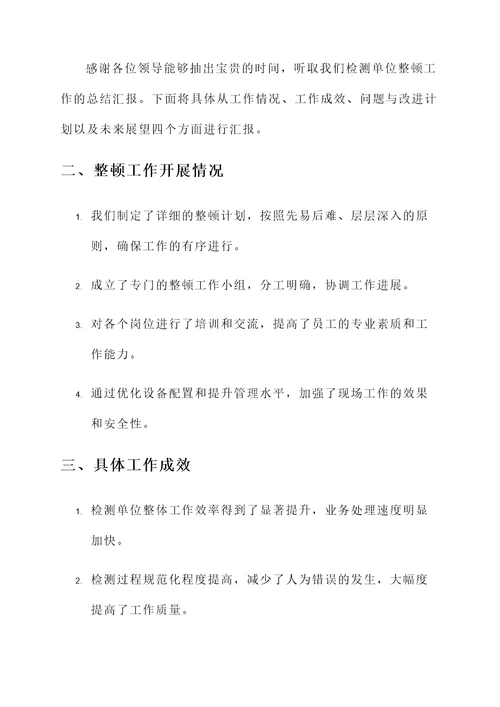 检测单位整顿工作总结汇报