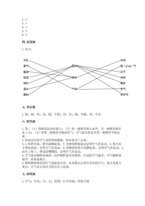 教科版科学三年级上册第二单元空气测试卷附答案培优b卷