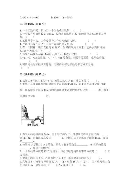 小学六年级数学摸底考试题【培优b卷】.docx