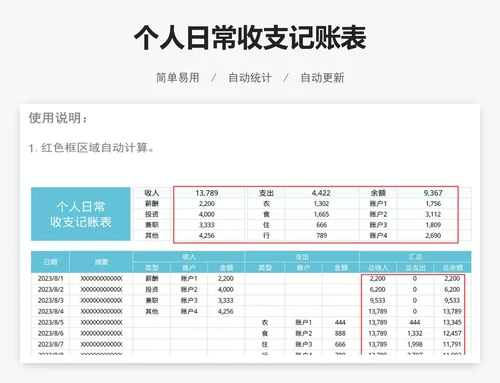 个人日常收支记账表