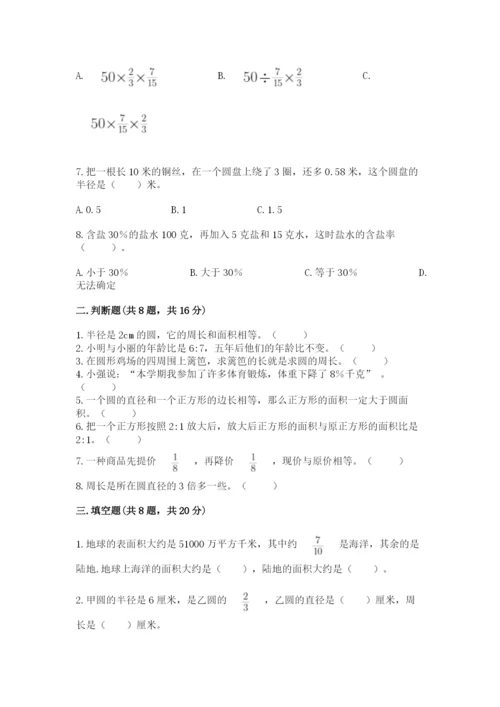 小学数学六年级上册期末测试卷含答案【轻巧夺冠】.docx