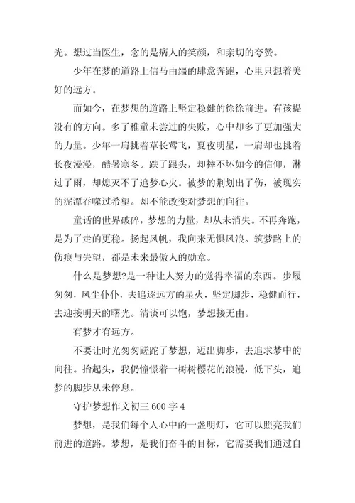 2023年守护梦想作文初三600字
