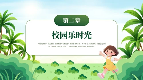 绿色简约卡通插画开学第一课PPT模板