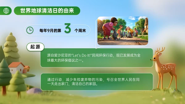 绿色立体风世界清洁地球日主题活动倡议PPT