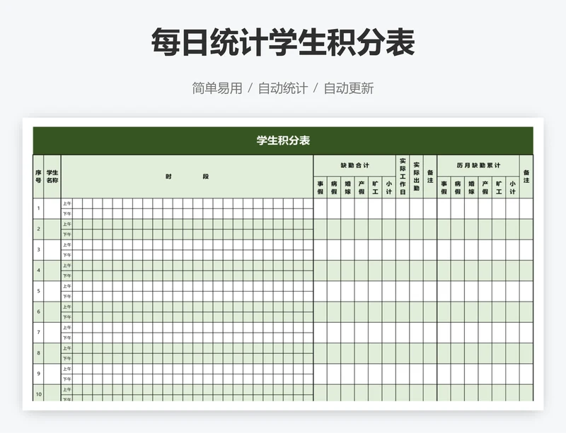 每日统计学生积分表
