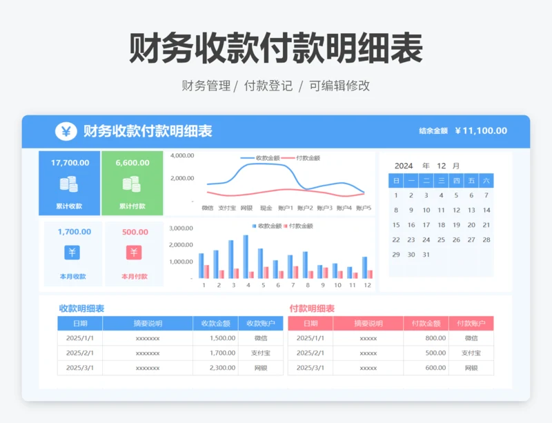 财务收款付款明细表
