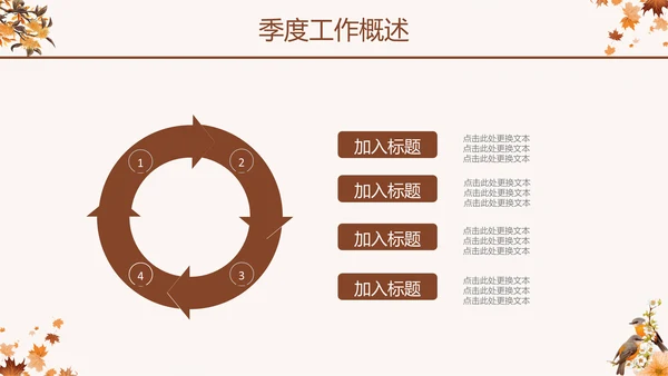玫瑰金秋季枫叶季度汇报通用PPT模板