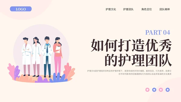 粉紫插画护理团队与文化建设PPT模板宣传PPT动态PPT团团队建设