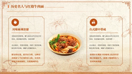 橙色商务风红烧牛肉面美食介绍ppt模板