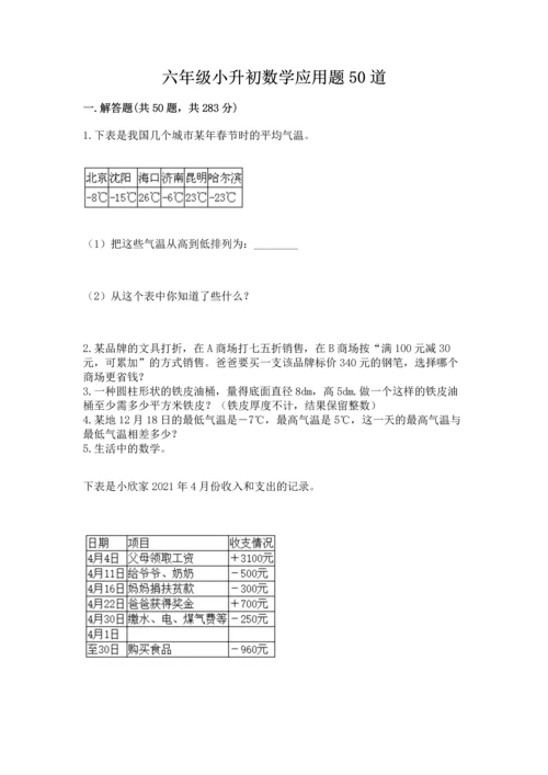 六年级小升初数学应用题50道附参考答案【综合题】.docx