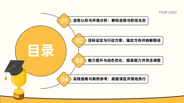 黄色插画风大学生职业教育通用型PPT模板
