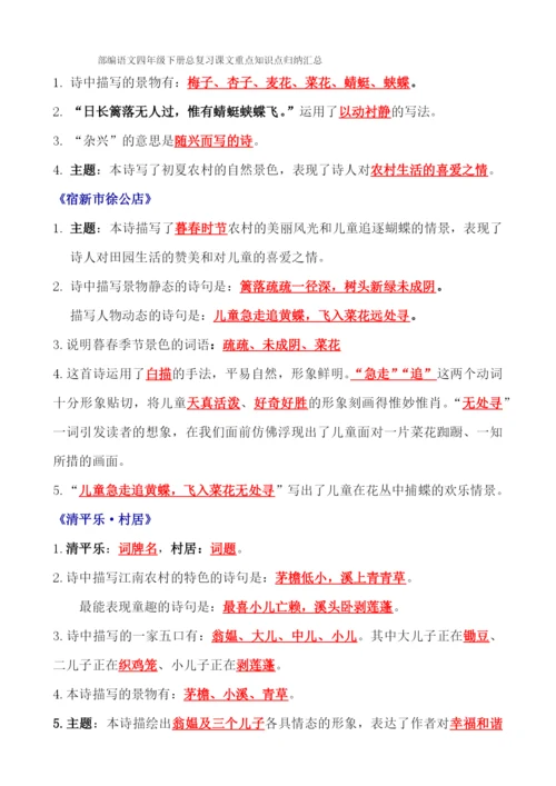 2021部编语文四下总复习课文内容重点知识点归纳整理.docx
