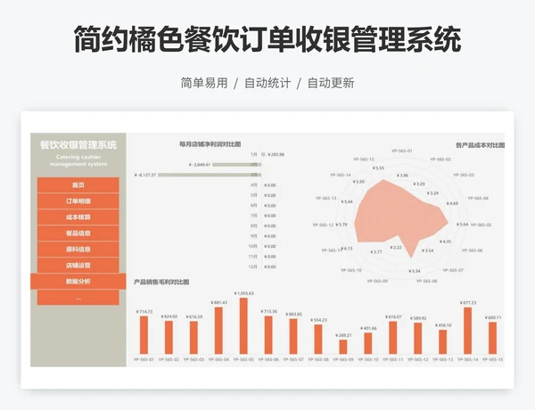 简约橘色餐饮订单收银管理系统