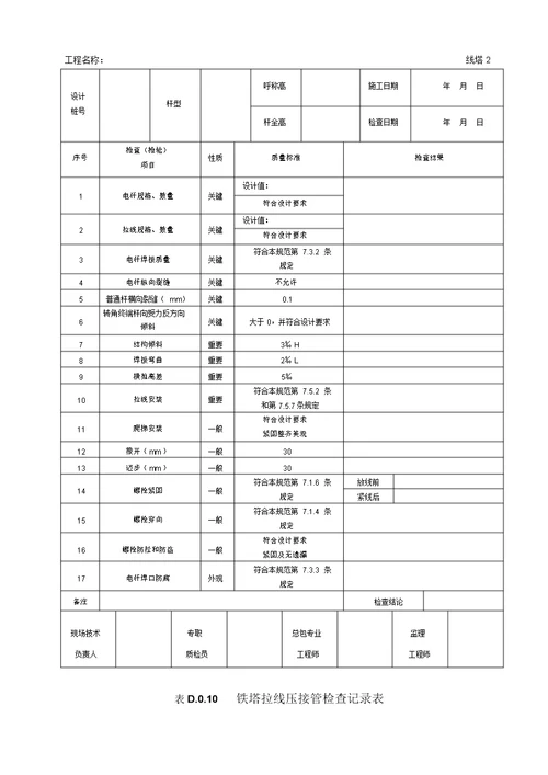 GB50173201466kV及以下架空电力线路施工及验收规范D类表格D.0.1D.0.19