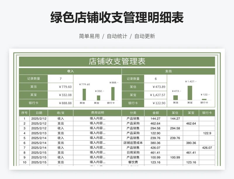 绿色店铺收支管理明细表