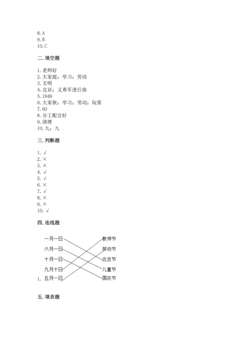 二年级上册道德与法治 期中测试卷精品（全优）.docx